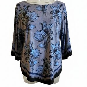3X Alfani Black and Blue Floral Handkerchief Top